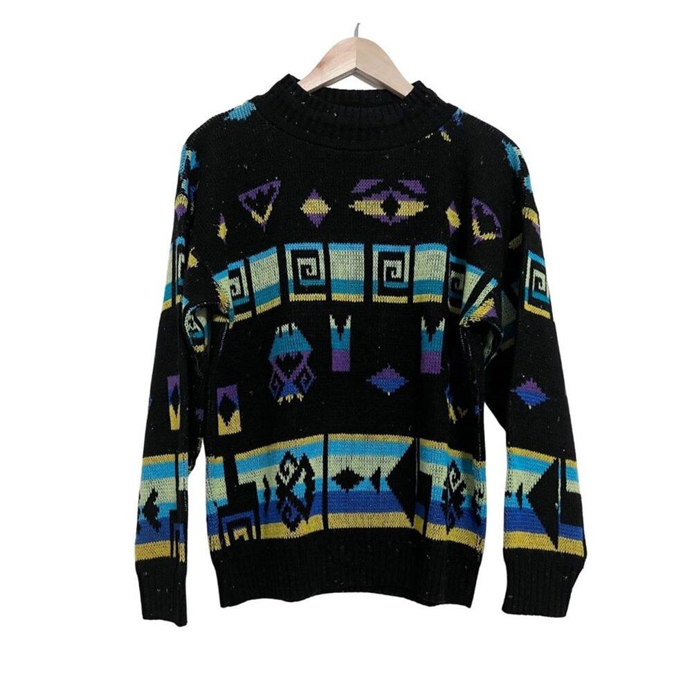 Vintage Jane Adams 90s Geometric Print Pullover Knit Sweater